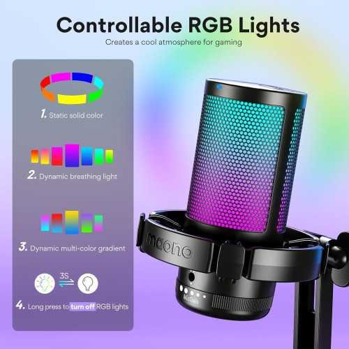 USB Microphone with Noise Cancellation and RGB Lights for Streamers and Gamers | TekChoice Electronics