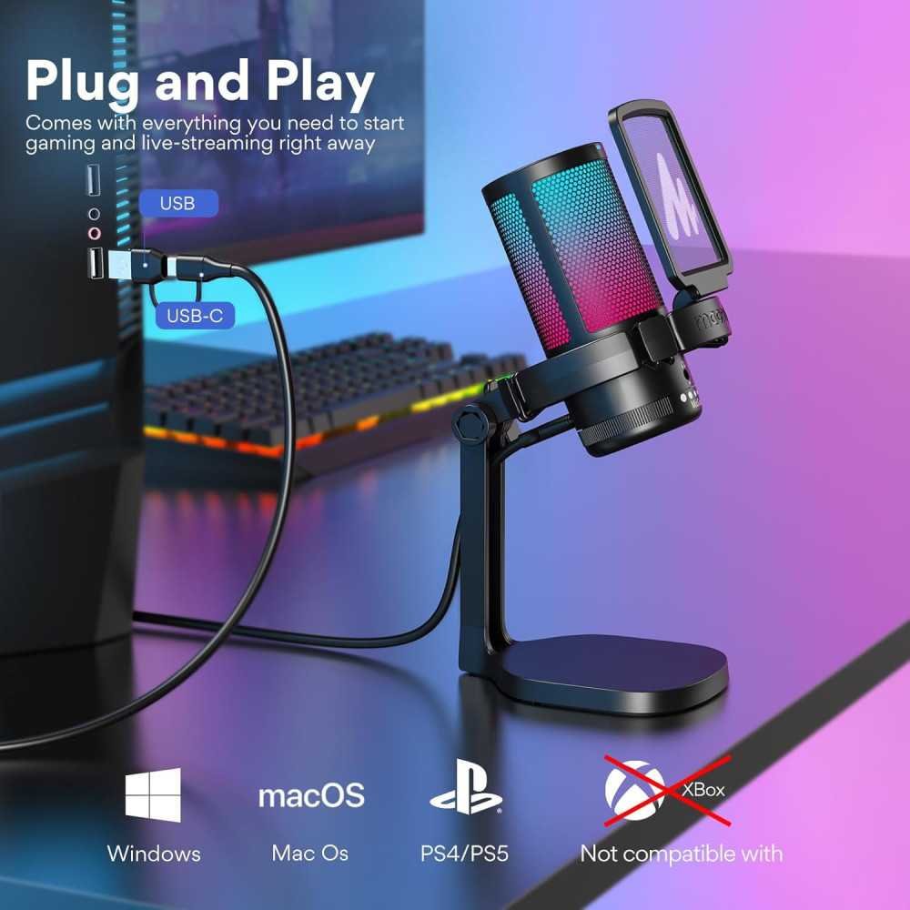 USB Microphone with Noise Cancellation and RGB Lights for Streamers and Gamers | TekChoice Electronics