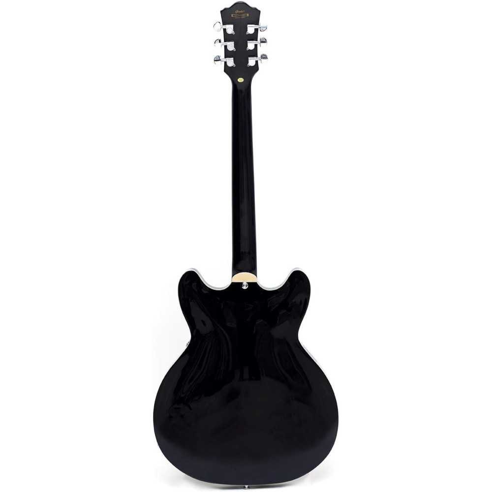 Electric Semi-Hollow Body Guitar featuring a Stylish Trapeze Tailpiece Bridge and a Protective Gig Bag | TekChoice Electronics