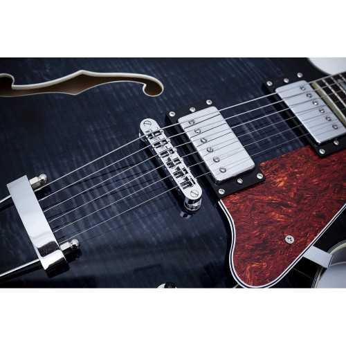 Electric Semi-Hollow Body Guitar featuring a Stylish Trapeze Tailpiece Bridge and a Protective Gig Bag | TekChoice Electronics