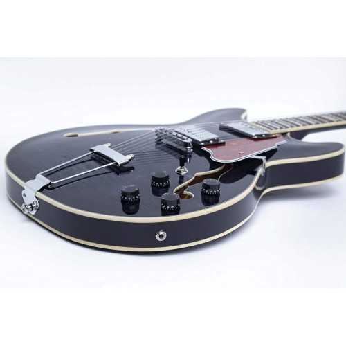 Electric Semi-Hollow Body Guitar featuring a Stylish Trapeze Tailpiece Bridge and a Protective Gig Bag | TekChoice Electronics