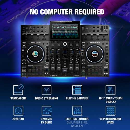 DJ PRIME 4+ Controller with Stem Separation on 4 Decks, Wi-Fi Streaming, Drop Sampler Mixer, 10.1 inch Touchscreen | TekChoice Electronics