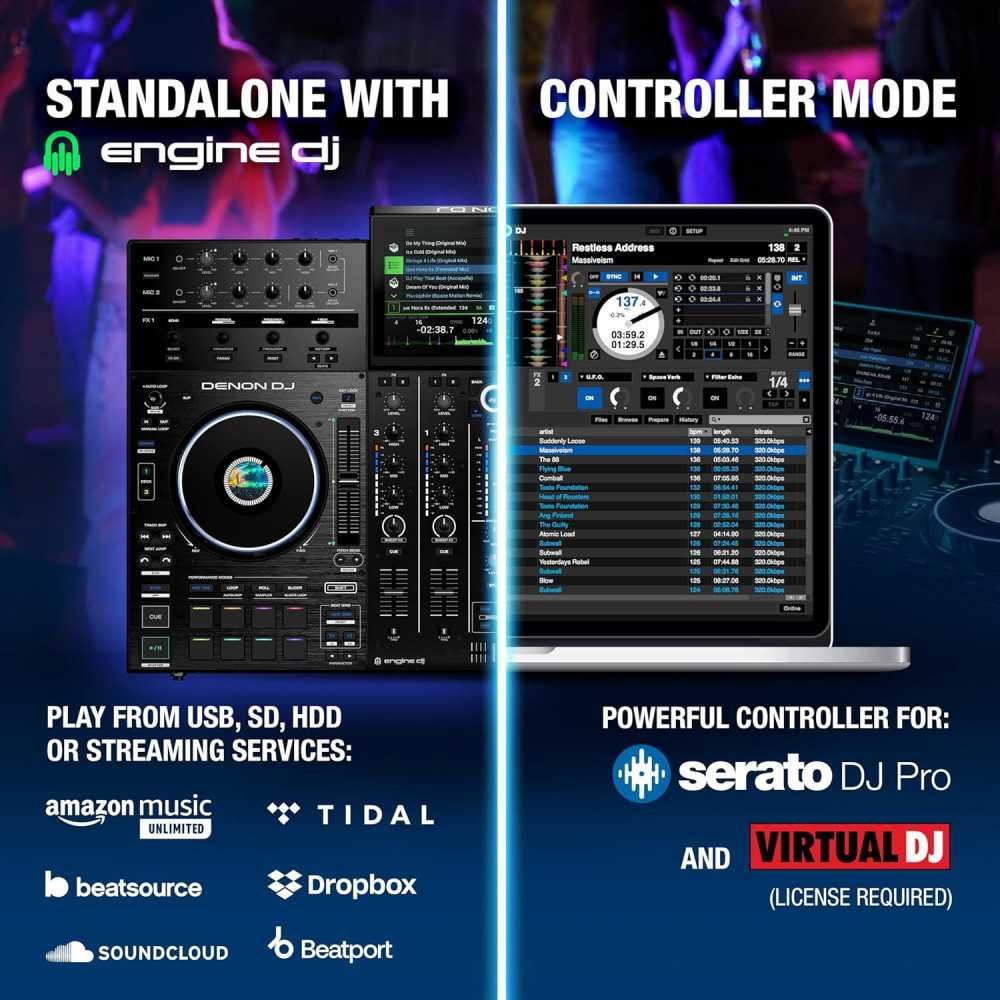 DJ PRIME 4+ Controller with Stem Separation on 4 Decks, Wi-Fi Streaming, Drop Sampler Mixer, 10.1 inch Touchscreen | TekChoice Electronics