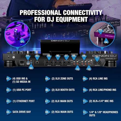 DJ PRIME 4+ Controller with Stem Separation on 4 Decks, Wi-Fi Streaming, Drop Sampler Mixer, 10.1 inch Touchscreen | TekChoice Electronics