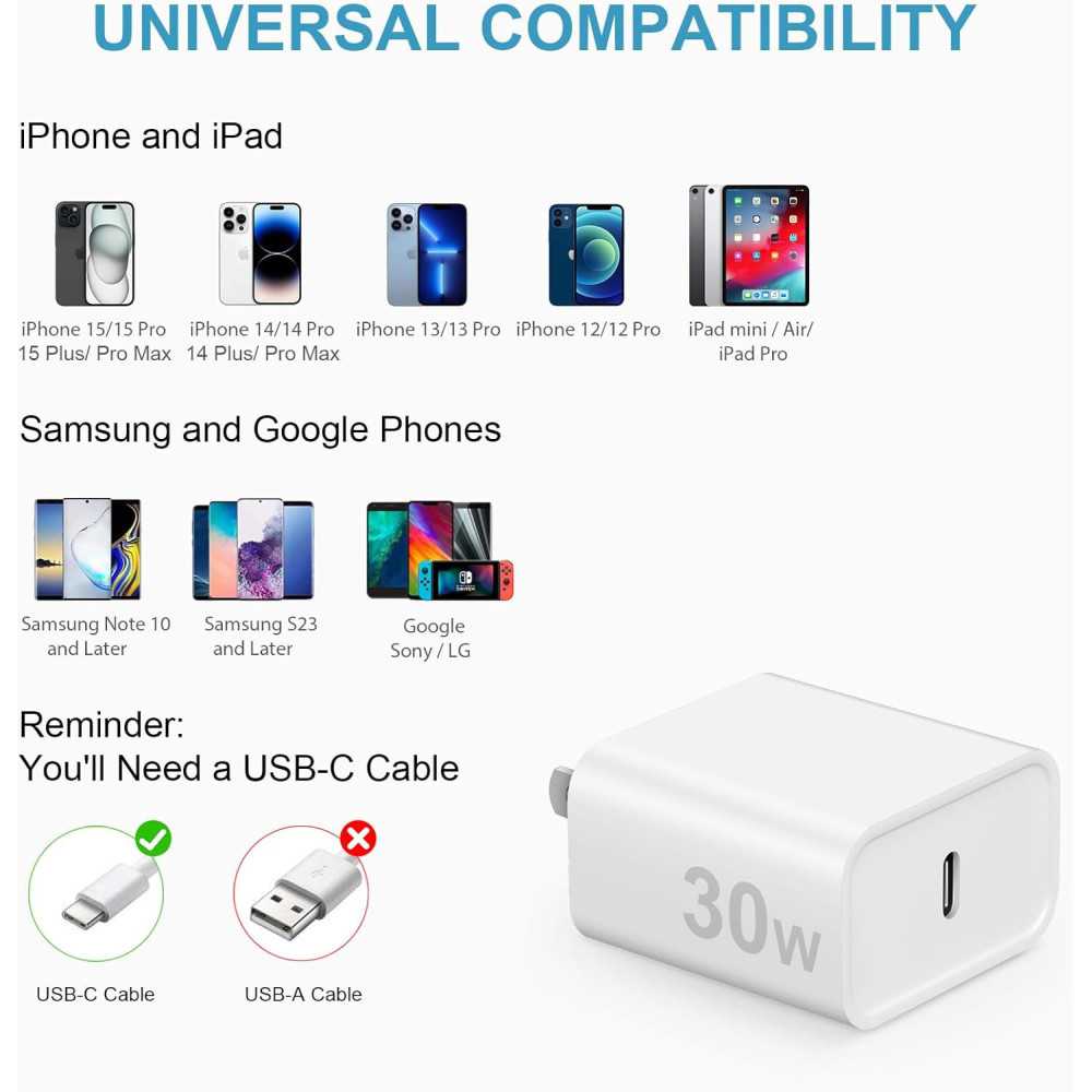 iPhone 15 / 16 Fast Charger Kit - Type C Charger and 6FT Cable Combo | TekChoice Electronics