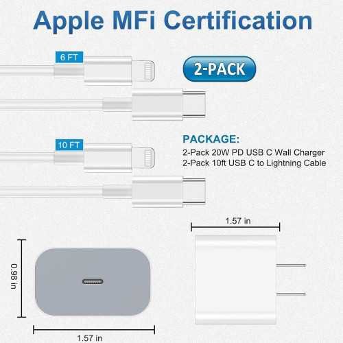 iPhone Chargers with Type C Wall Charger & Long USB C to Lightning Cables | TekChoice Electronics