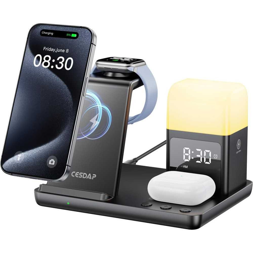 6-in-1 Wireless Charging Station for iPhone Devices with Alarm Clock and Night Light | TekChoice Electronics 6-in-1 Wireless Charging Station for iPhone Devices with Alarm Clock and Night Light | TekChoice Electronics