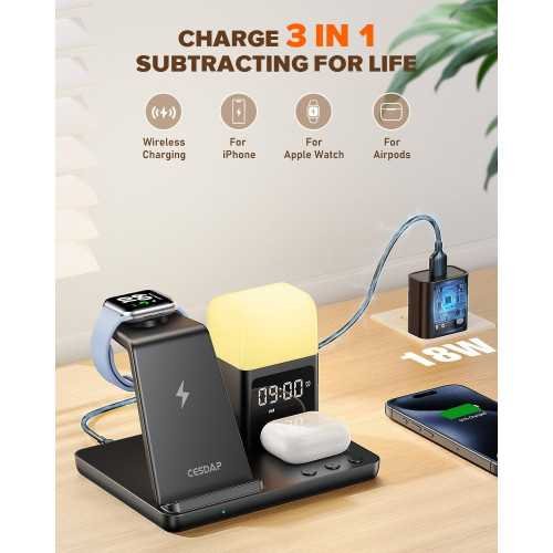 6-in-1 Wireless Charging Station for iPhone Devices with Alarm Clock and Night Light | TekChoice Electronics