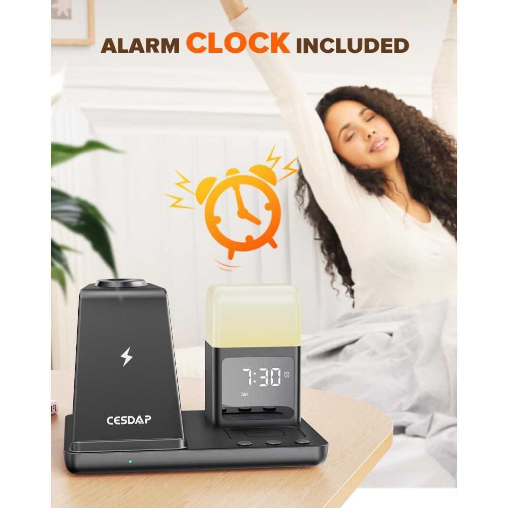 6-in-1 Wireless Charging Station for iPhone Devices with Alarm Clock and Night Light | TekChoice Electronics