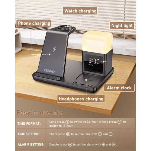 6-in-1 Wireless Charging Station for iPhone Devices with Alarm Clock and Night Light | TekChoice Electronics