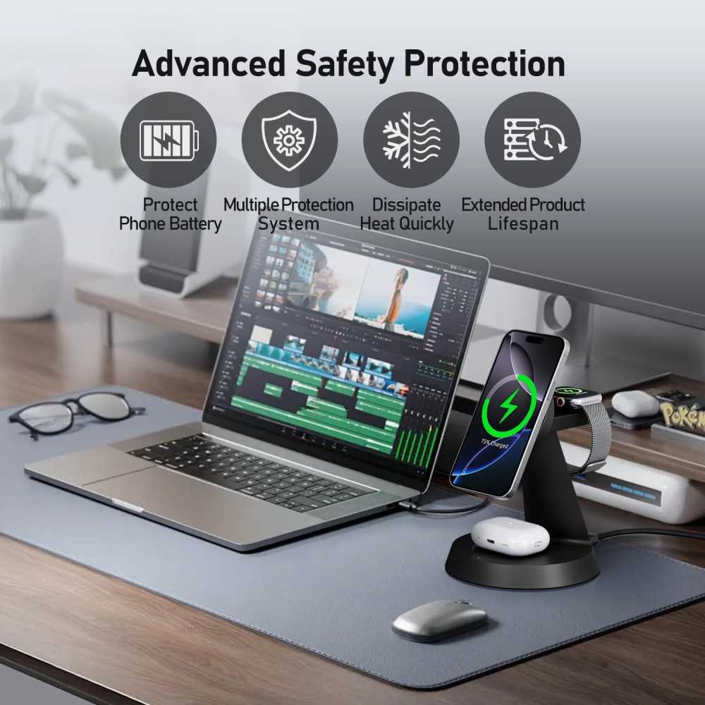 All-in-One Wireless Charging Station for iPhone, AirPods, and iWatch | TekChoice Electronics