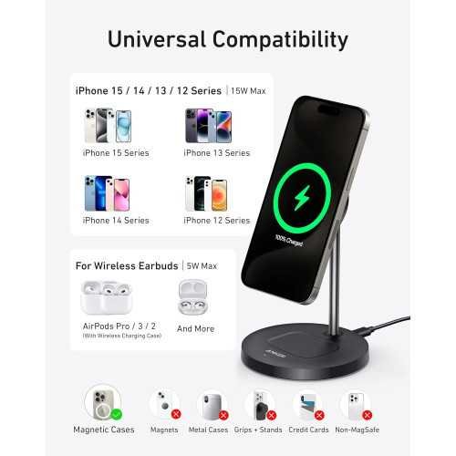 MagSafe Compatible Wireless Charging Station for iPhone 16/15/14/13/12 and AirPods Pro | TekChoice Electronics