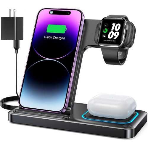 3-in-1 Wireless Charging Station for iPhone, Apple Watch, and AirPods | TekChoice Electronics