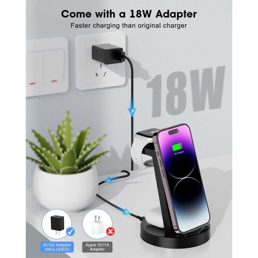 3 in 1 Charging Station for iPhone, Apple Watch, and AirPods with Wireless Charger | TekChoice Electronics