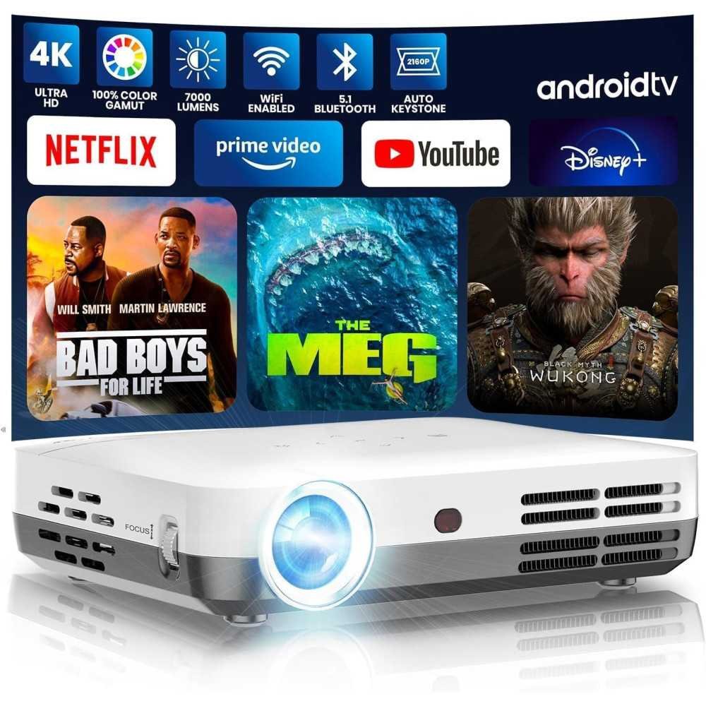 Smart 4K Projector with WiFi, Bluetooth, Auto Focus, Keystone Correction, 3D Dolby Audio, and 800 ANSI Lumens | TekChoice Electronics