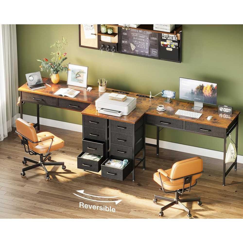 L-Shaped Desk for Small Spaces with Power Outlets & 6 Drawers | TekChoice Electronics