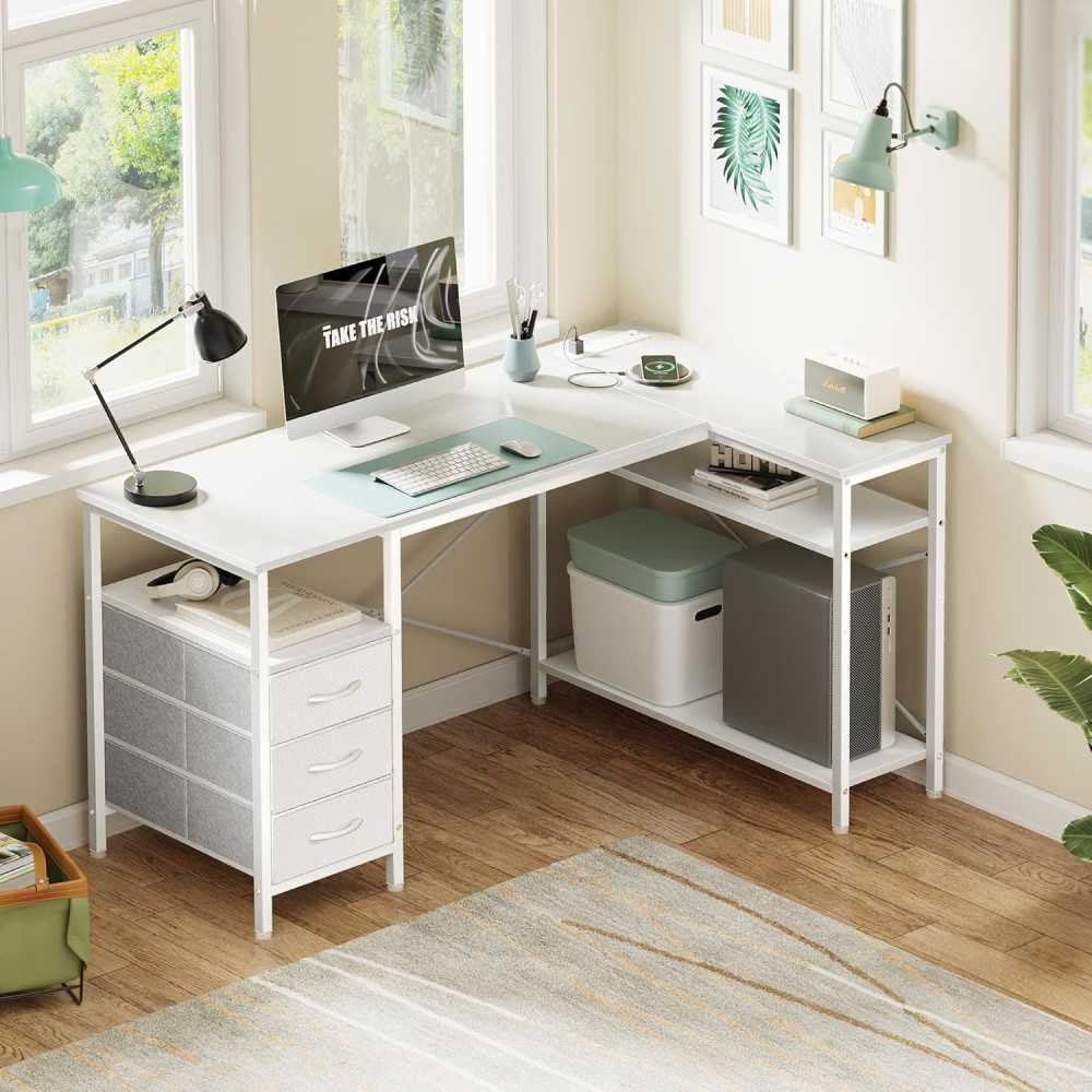 L-Shaped Desk with Power Outlets and Ample Storage for Home Office | TekChoice Electronics