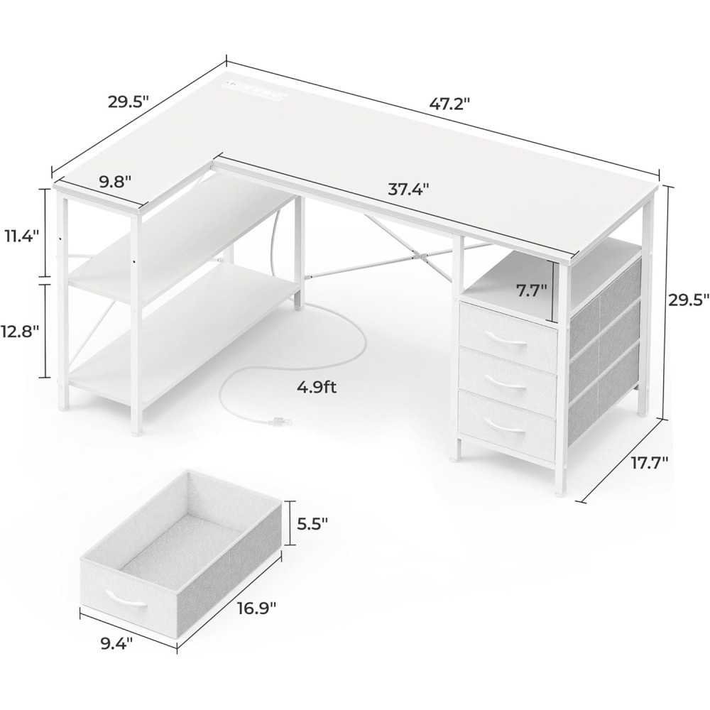 L-Shaped Desk with Power Outlets and Ample Storage for Home Office | TekChoice Electronics