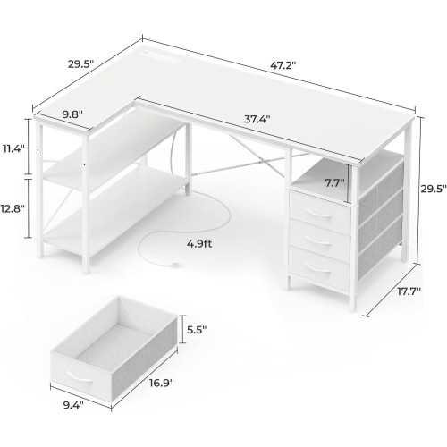 L-Shaped Desk with Power Outlets and Ample Storage for Home Office | TekChoice Electronics