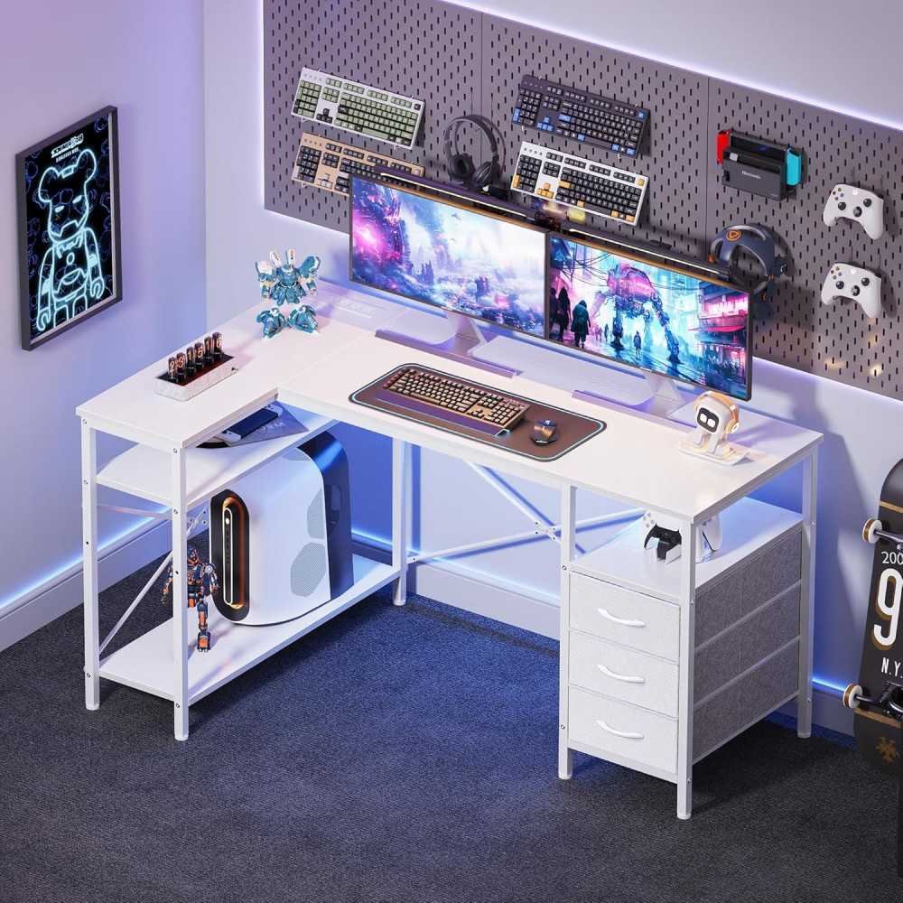 L-Shaped Desk with Power Outlets and Ample Storage for Home Office | TekChoice Electronics