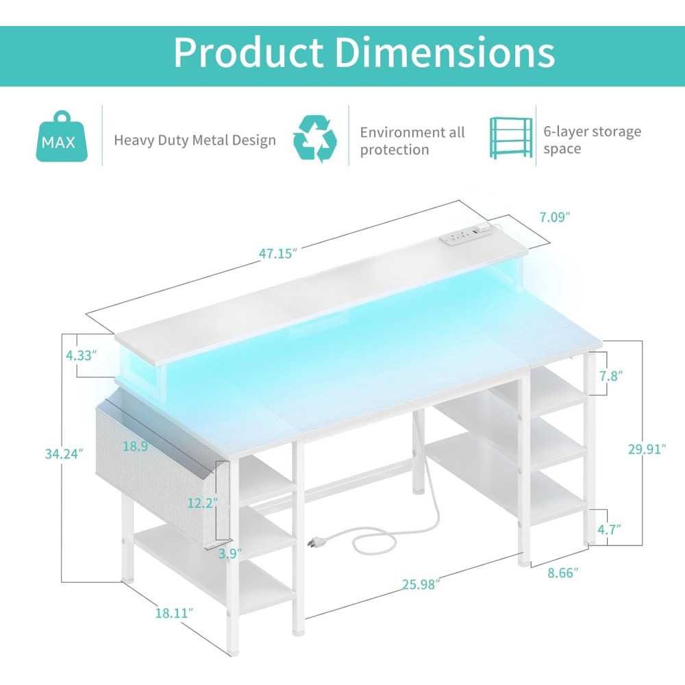 47 inch Desk Featuring LED Lights and Power Outlets | TekChoice Electronics