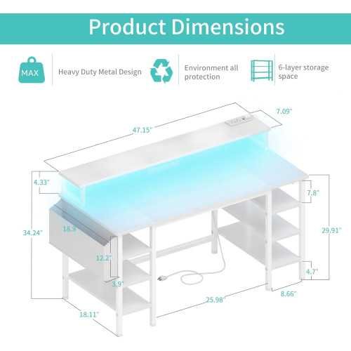 47 inch Desk Featuring LED Lights and Power Outlets | TekChoice Electronics