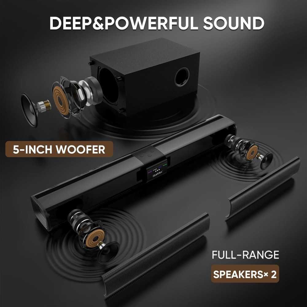 100W 24 Inch Sound Bar Featuring a 5.25 Inch Subwoofer and Multiple Connectivity Options | TekChoice Electronics
