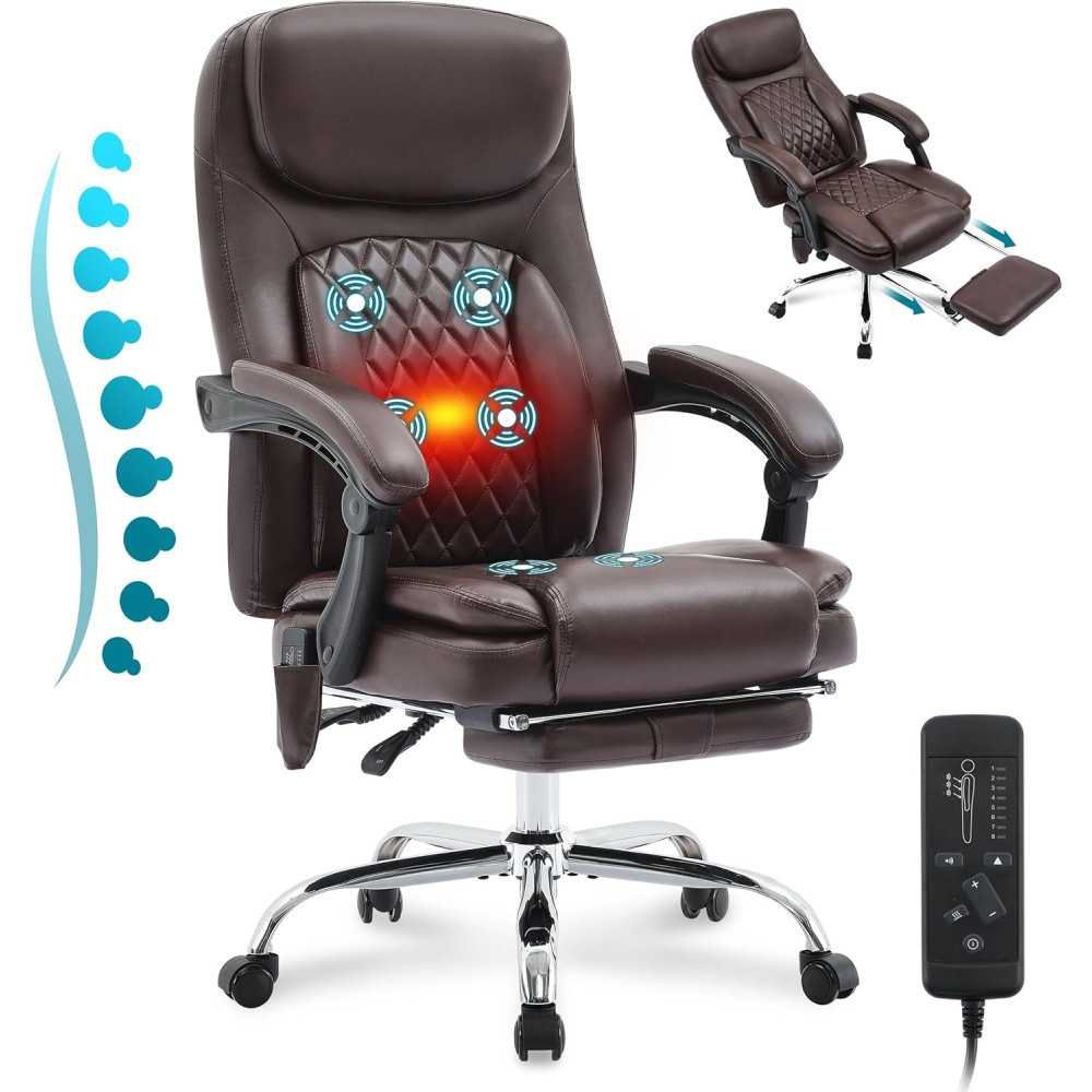 6 Point Massage Office Chair with Footrest and Reclining High Back for Big and Tall Executives