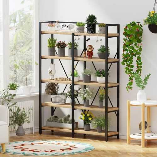 5 Tier Industrial Wood Bookcase Shelf | TekChoice Electronics