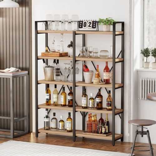 5 Tier Industrial Wood Bookcase Shelf | TekChoice Electronics