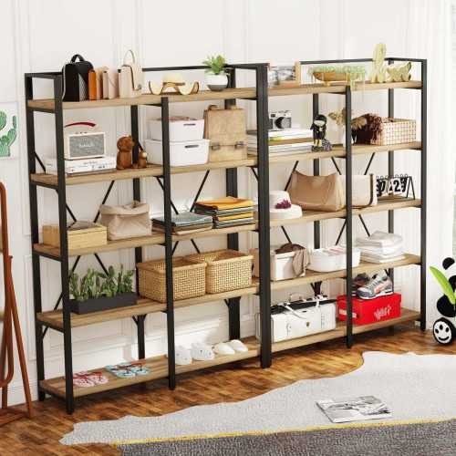 5 Tier Industrial Wood Bookcase Shelf | TekChoice Electronics