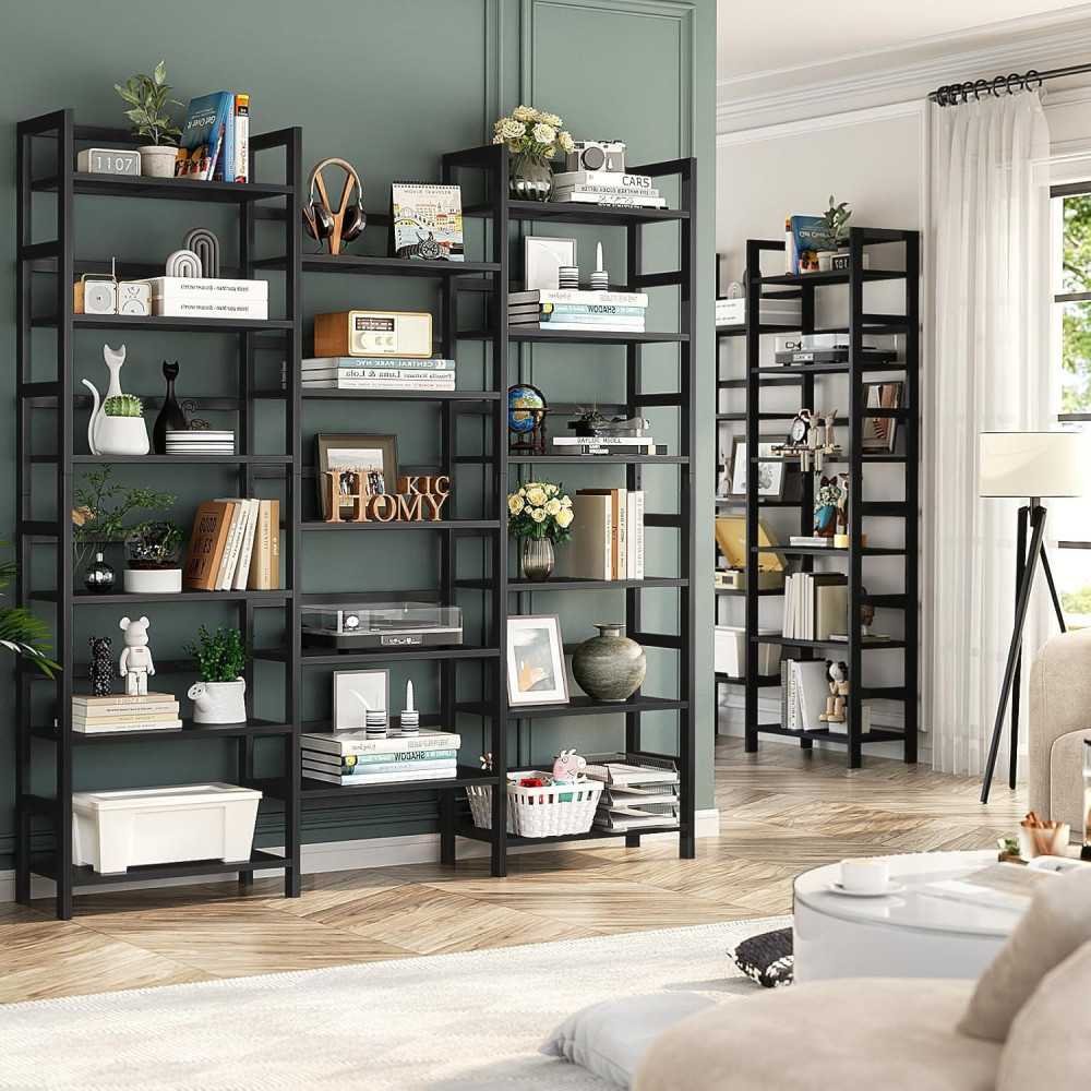 Bamboo Triple Wide Bookshelf with 17 Open Display Shelves | TekChoice Electronics