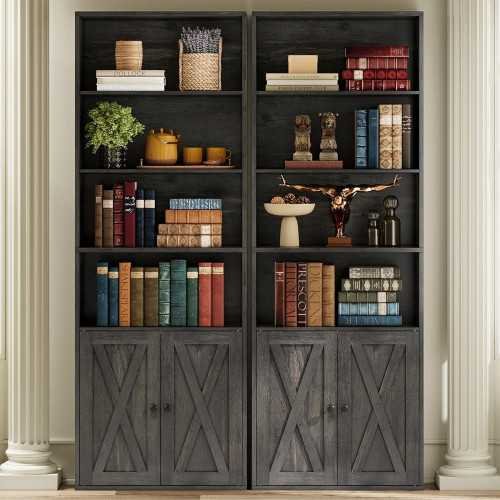 Set of Two Industrial Bookcases with Doors for Your Home or Office Space | TekChoice Electronics