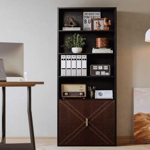 70 inch Tall Leather-Clad Bookshelf for Home Office and Living Room | TekChoice Electronics