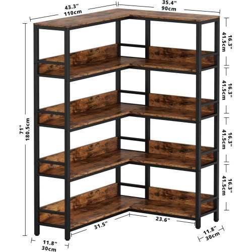 Industrial 5-Tier Corner Bookshelves for Home and Office | TekChoice Electronics