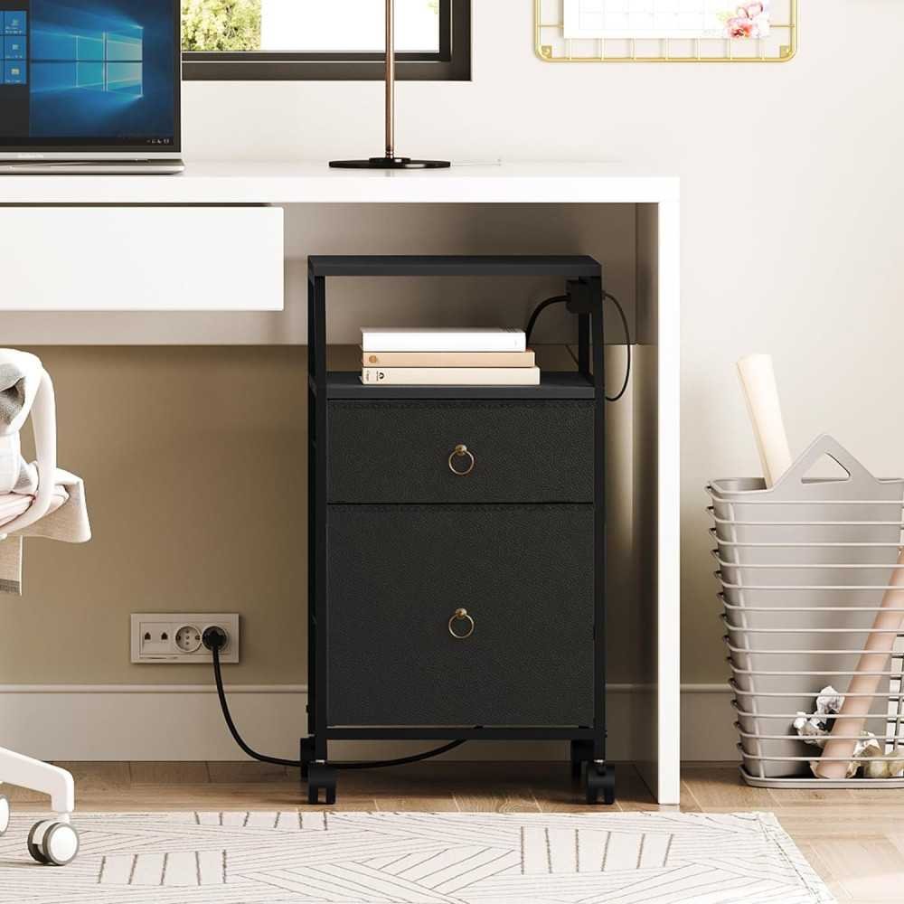 2 Drawer Filing Cabinet with Printer Stand & Charging Station for Home Office | TekChoice Electronics