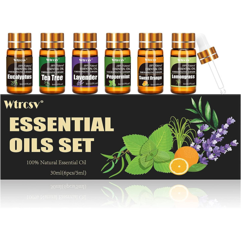 Essential Oils Set of 6 Aromatherapy Oils - For Diffuser, Home, Candle Making, Humidifier and Massage