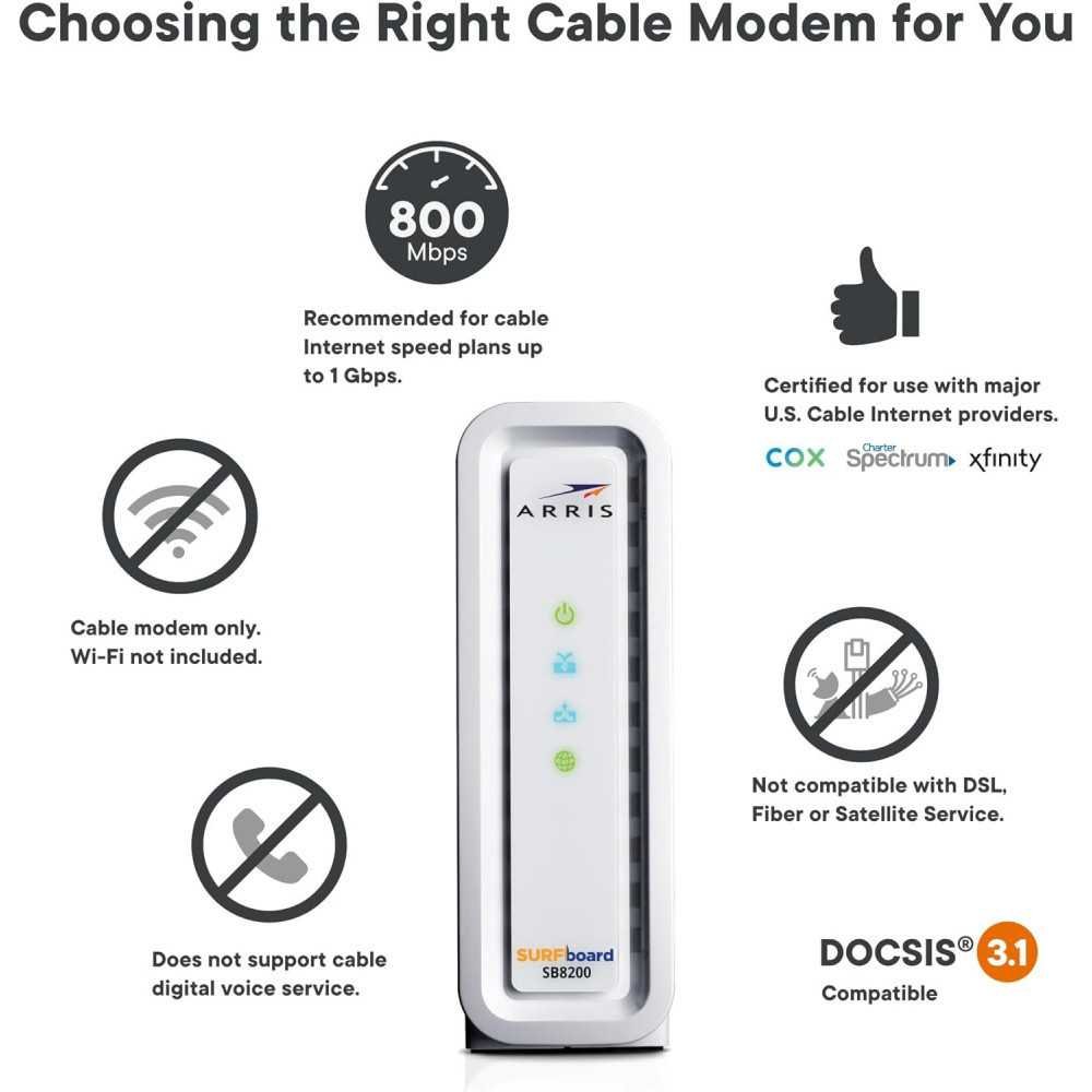 SB8200 Gigabit WiFi Modem For Lightning-Fast Streaming and Downloads | TekChoice Electronics