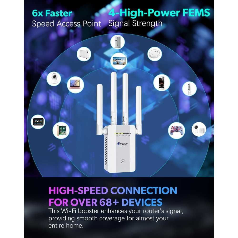 (2025) WiFi Extender Signal Booster with 13k+ sq. ft Coverage and 68+ Device Connection Capability | TekChoice Electronics