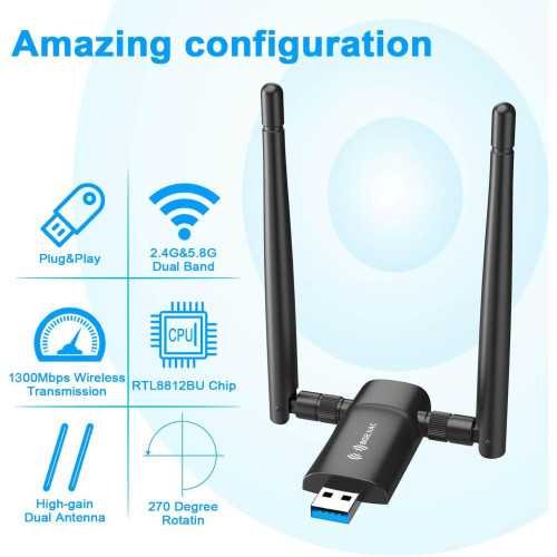 1200Mbps WiFi Adapter with Dual 5Dbi Antennas for Blazing Fast Internet Speeds on Any Windows OS | TekChoice Electronics