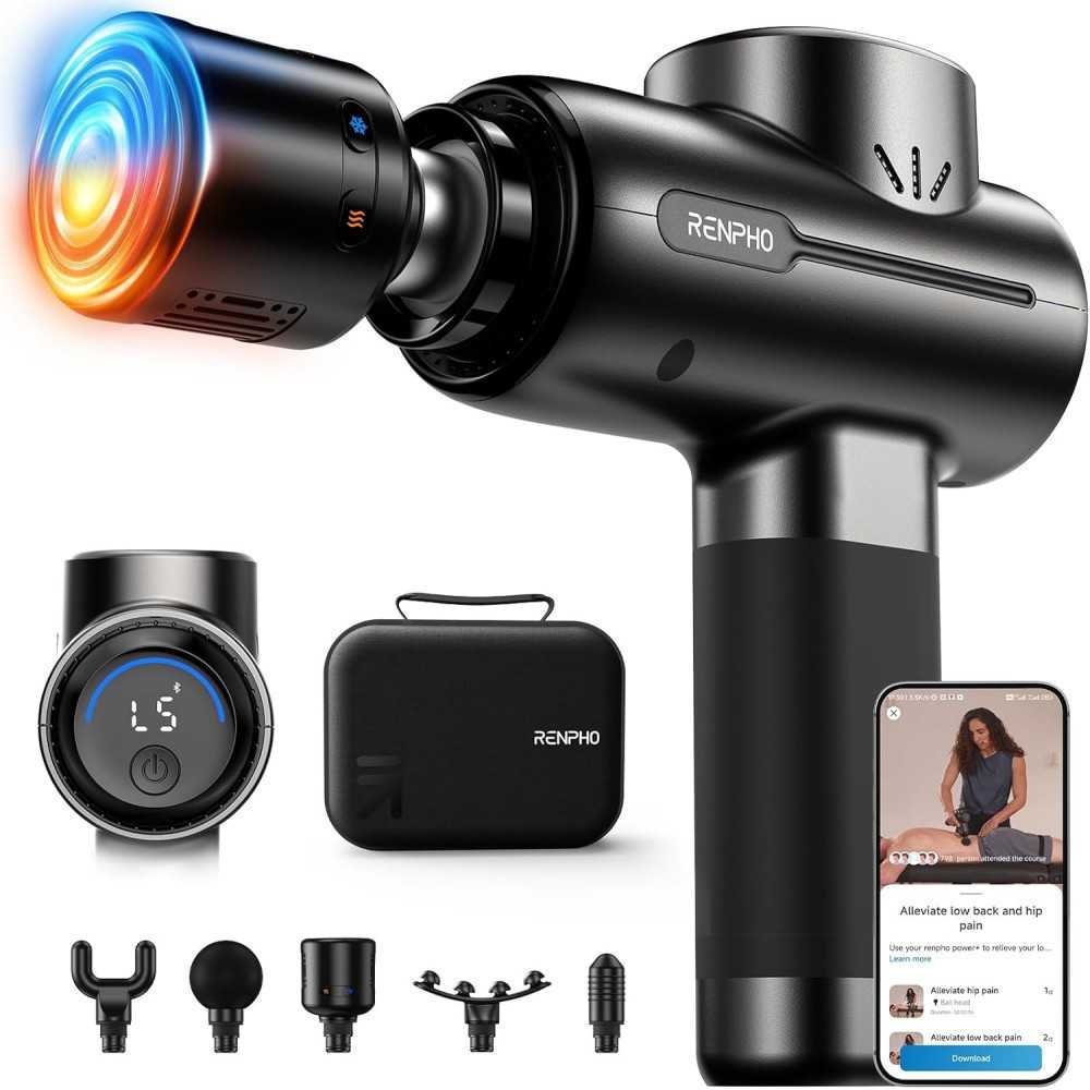 Portable Percussion Massage Gun with Heat and Cold, Bluetooth Connectivity, and Stylish Carry Case | TekChoice Electronics