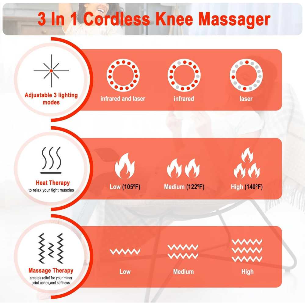 Cordless Knee Massager with Heat, Light Therapy, and Relaxing Massage | TekChoice Electronics