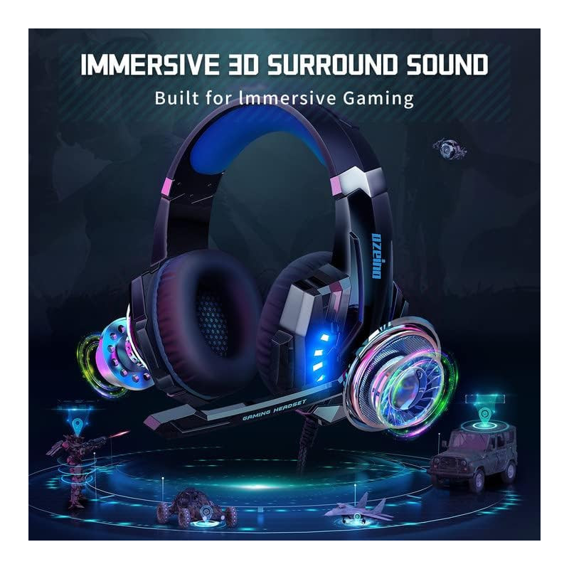 Ozeino Noise Cancelling Microphone RGB Light Gaming Headset - Compatible w/ PS4, PS5, Xbox One and PC