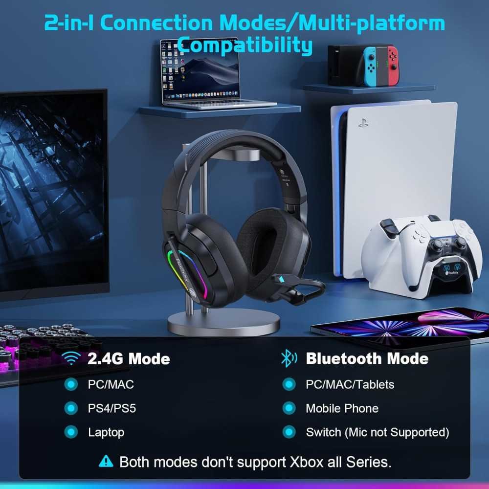 FC200 Wireless Gaming Headset with 3D Stereo Sound and 50-Hour Battery Life for PS4, PC, Mac, Nintendo Switch, and Mobile Device | TekChoice Electronics