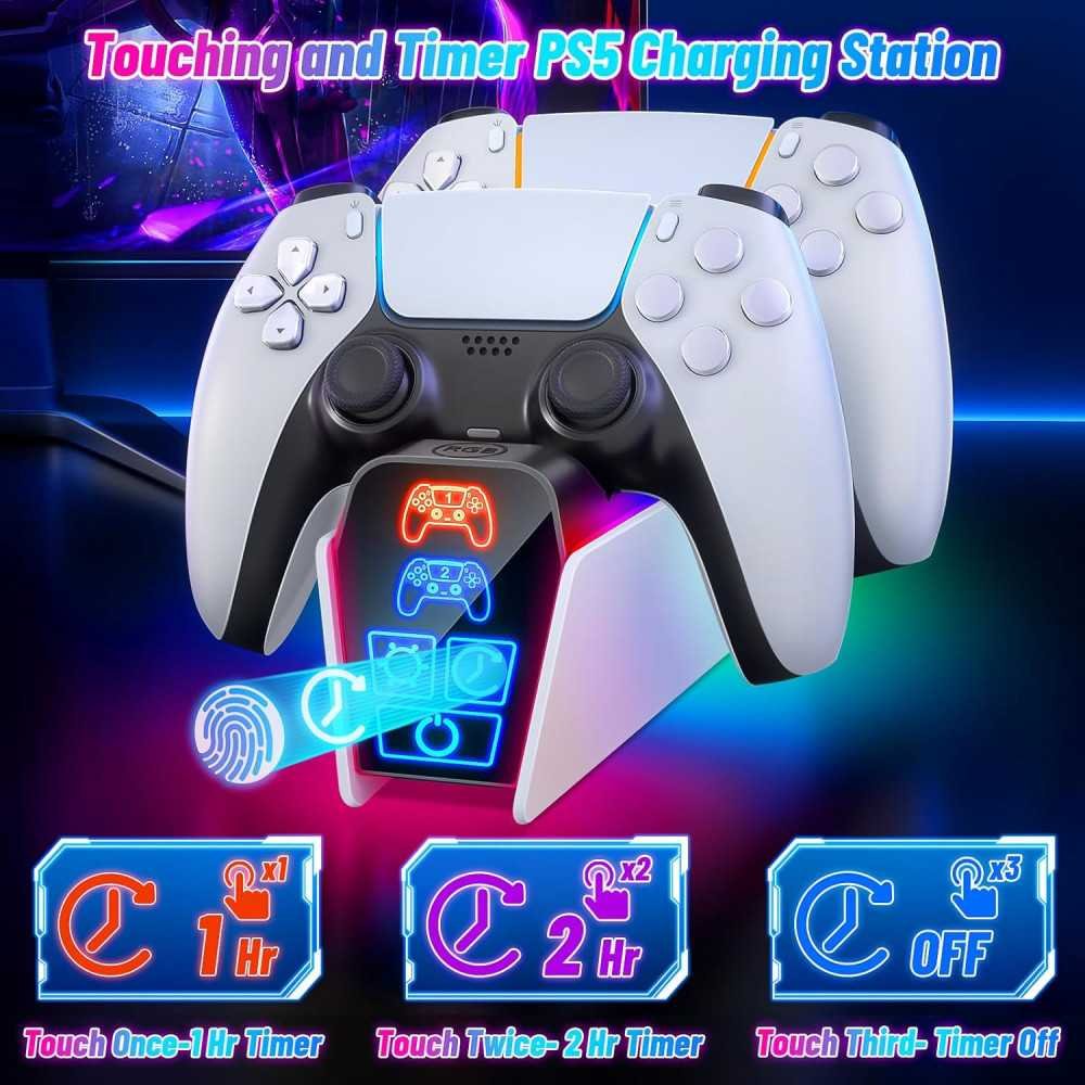 PS5 Controller Charger Dock with Storage and Timer Function | TekChoice Electronics