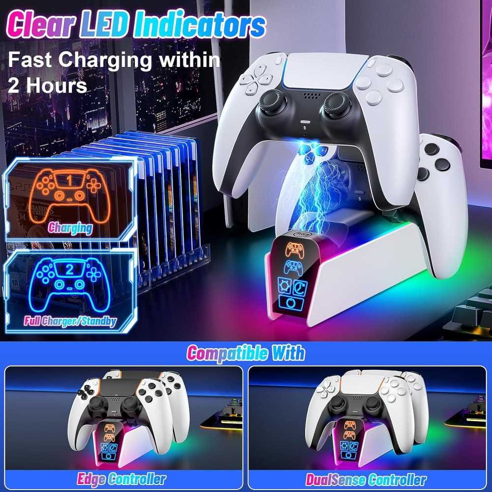 PS5 Controller Charger Dock with Storage and Timer Function | TekChoice Electronics