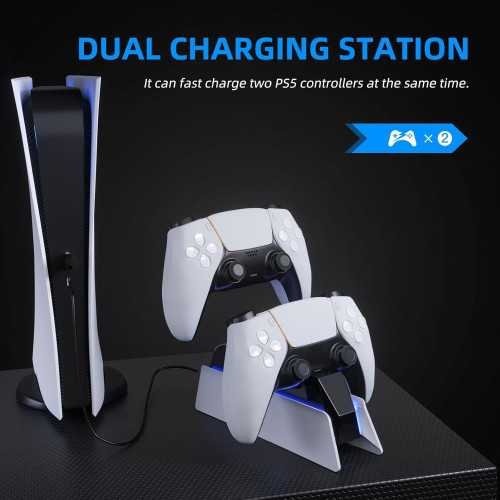 Fast Dual Charging Dock for PS5 Controllers with Automatic Blue LED Feature | TekChoice Electronics