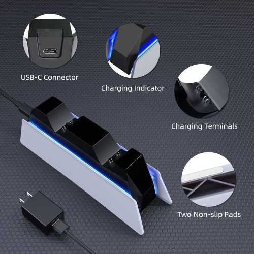 Fast Dual Charging Dock for PS5 Controllers with Automatic Blue LED Feature | TekChoice Electronics