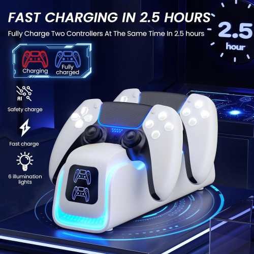 PS5 Controller Charging Dock with RGB Breathing Mode and Overcharge Protection | TekChoice Electronics