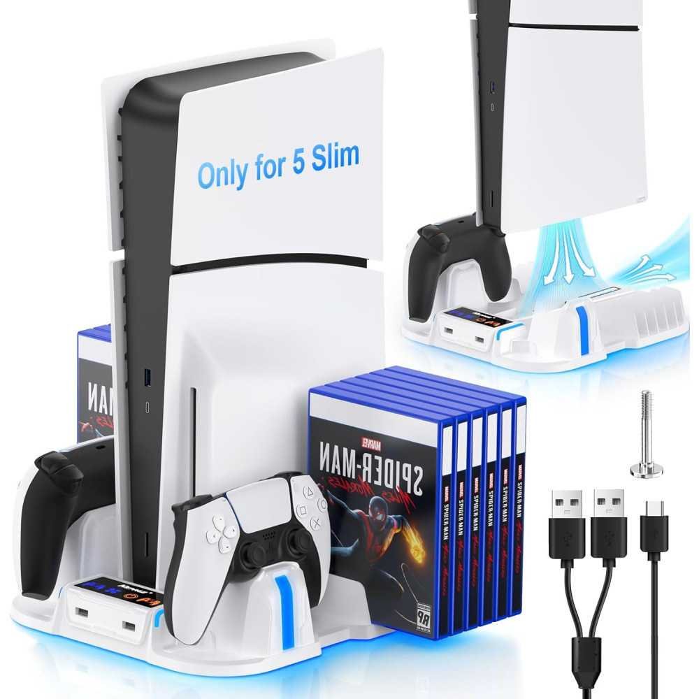 PS5 Slim Console Cooling Stand with Charging Station and Game Storage | TekChoice Electronics PS5 Slim Console Cooling Stand with Charging Station and Game Storage | TekChoice Electronics